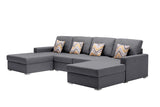 Nolan Gray Linen Fabric 4Pc Double Chaise Sectional Sofa with Pillows and Interchangeable Legs - Home Elegance USA