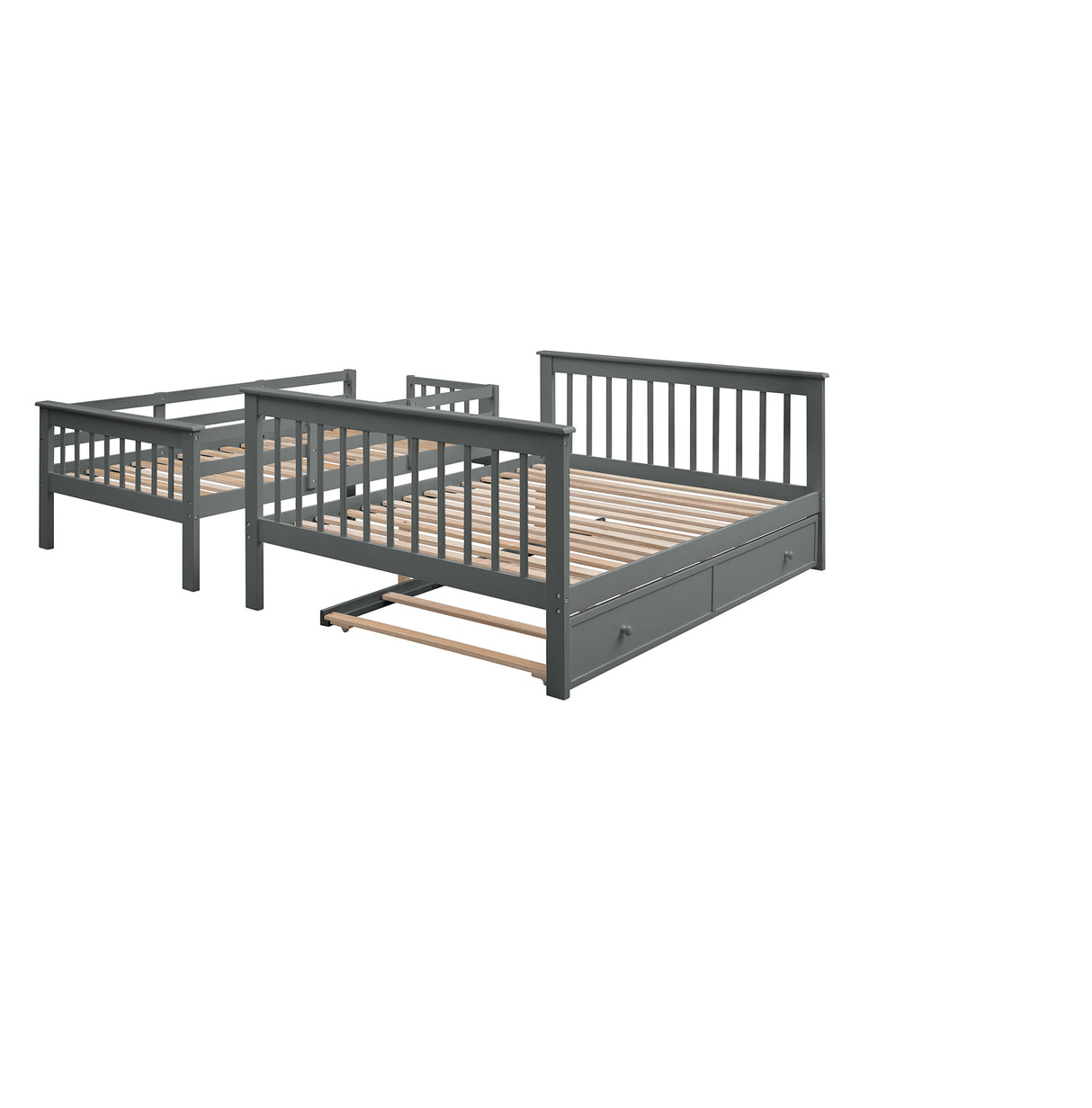 Stairway Twin-Over-Full Bunk Bed with Twin size Trundle, Storage and Guard Rail for Bedroom, Dorm, for Adults, Gray(OLD SKU :LP000119AAE) - Home Elegance USA