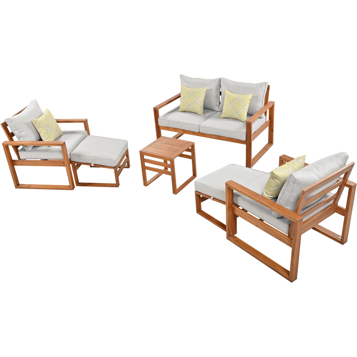 TOPMAX Outdoor Patio Wood 6-Piece Conversation Set, Sectional Garden Seating Groups Chat Set with Ottomans and Cushions for Backyard, Poolside, Balcony, Grey - Home Elegance USA