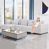 134'' Mid Century Modern Sofa L - Shape Sectional Sofa Couch Left Chaise for Living Room, Beige - W876S00053 - image - 11