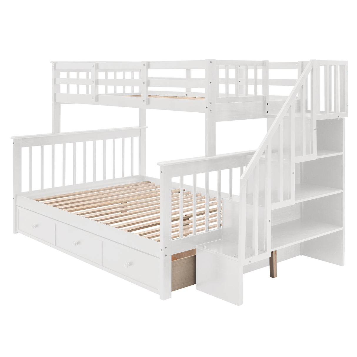 Stairway Twin-Over-Full Bunk Bed with Drawer, Storage and Guard Rail for Bedroom, Dorm, for Adults, White color(OLD SKU :LP000219AAK) Home Elegance USA