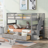 Stairway Twin-Over-Twin Bunk Bed with Three Drawers for Bedroom, Dorm - Gray(Old SKU: LP000309AAE) - Home Elegance USA