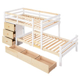 Twin over Twin Loft Bunk Bed with Drawers and Ladder, Natural - Home Elegance USA