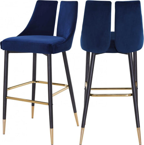 Meridian Furniture - Sleek Bar Stool Set Of 2 In Navy - 960Navy-C