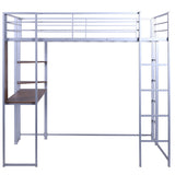 Full Size Metal Loft Bed with 2 Shelves and one Desk ,Silver (Old SKU: LP000091AAN )