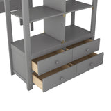 Twin  Size Loft Bed with Built-in Desk with Two Drawers, and Storage Shelves and Drawers,Gray - Home Elegance USA