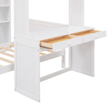 Twin size Loft Bed with a Stand-alone bed, Shelves,Desk,and Wardrobe-White - Home Elegance USA