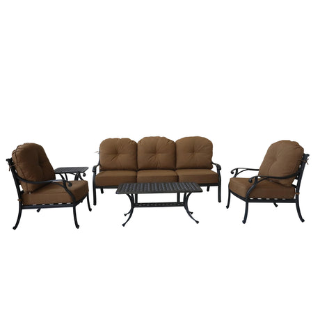 Cast Aluminum 5-Piece High Back Deep Seating Set with Cushions, Brown