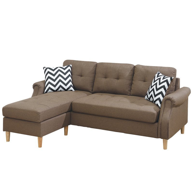 Living Room Corner Sectional Light Coffee Polyfiber Chaise sofa Reversible Sectional - Home Elegance USA