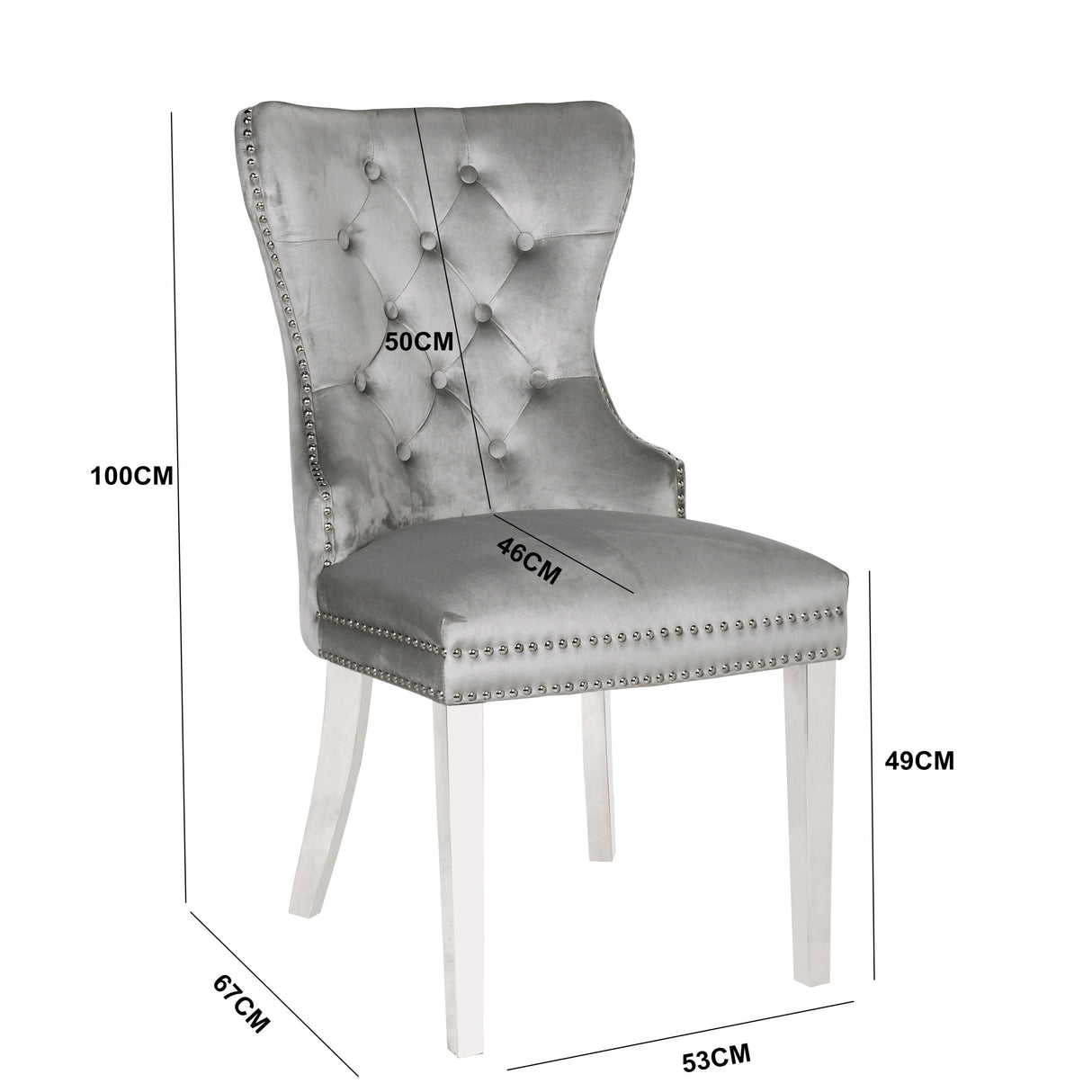 Simba Stainless Steel 2 Piece Chair Finish with Velvet Fabric in Light Gray - Home Elegance USA