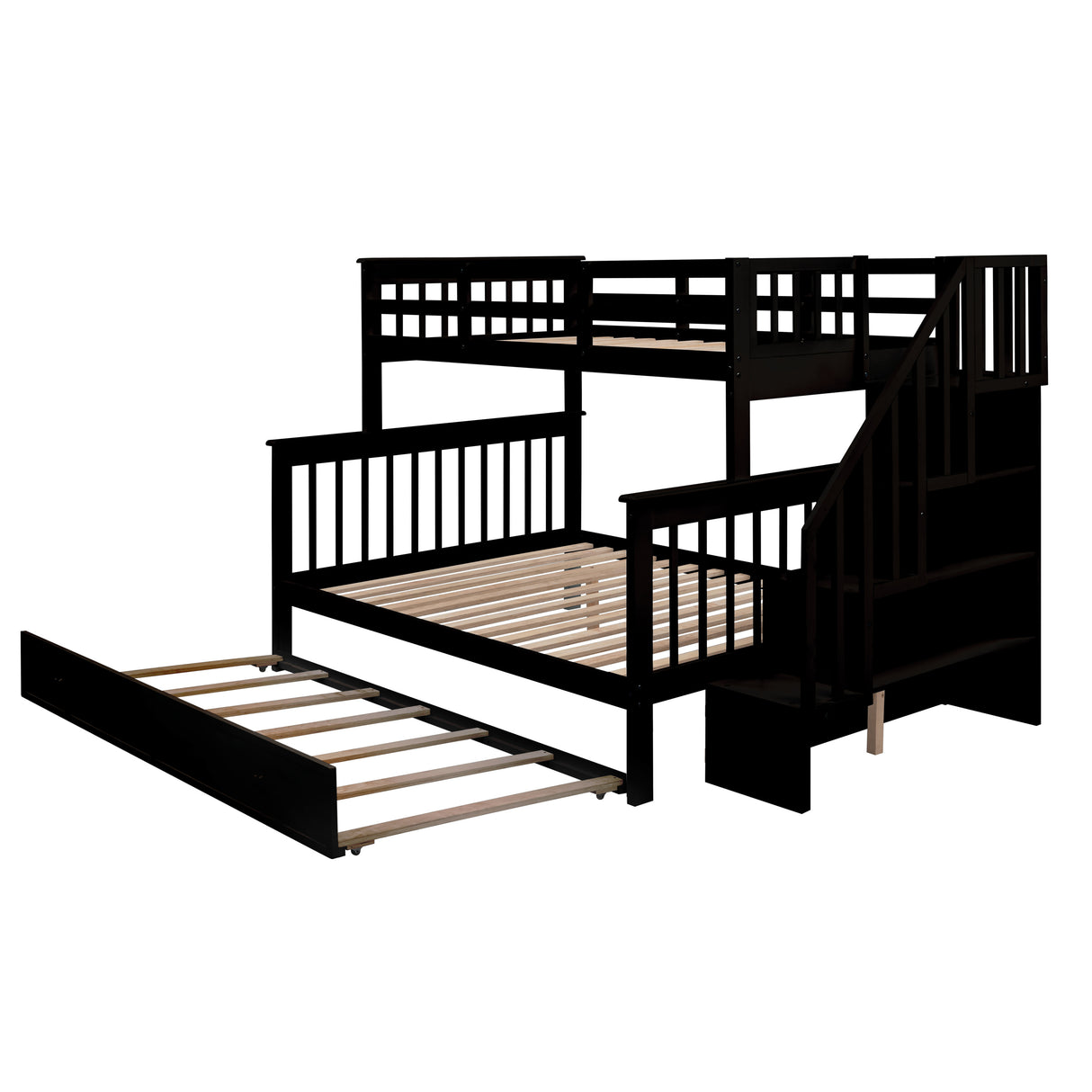 Stairway Twin-Over-Full Bunk Bed with Twin size Trundle, Storage and Guard Rail for Bedroom, Dorm, for  Adults, Espresso (OLD SKU :LP000119AAP) - Home Elegance USA