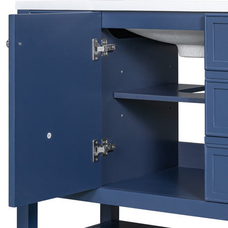 36" Bathroom Vanity with Sink Combo, One Cabinet and Three Drawers, Solid Wood and MDF Board, Blue