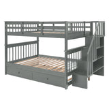 Stairway Full-Over-Full Bunk Bed with Twin size Trundle, Storage and Guard Rail for Bedroom, Dorm - Gray(OLD SKU :LP001210AAE) - Home Elegance USA