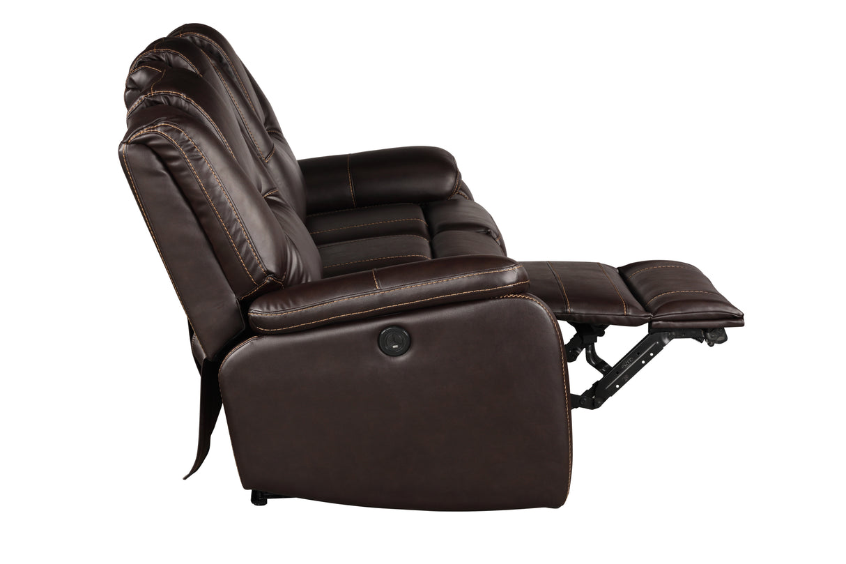 Hong Kong Power Reclining Loveseat made with Faux Leather in Brown Home Elegance USA