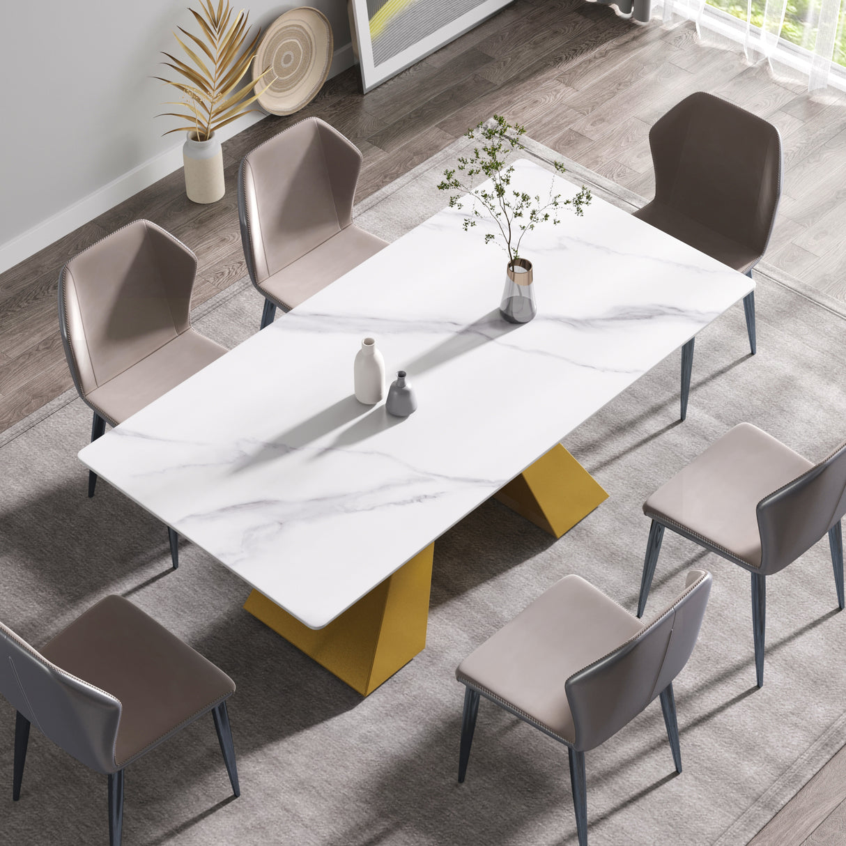 70.87" modern artificial stone white straight edge golden metal leg dining table - can accommodate 6 - 8 people - W1535S00124 - Home Elegance USA - 1