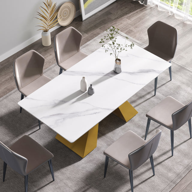 70.87" modern artificial stone white straight edge golden metal leg dining table - can accommodate 6 - 8 people - W1535S00124 - Home Elegance USA - 1