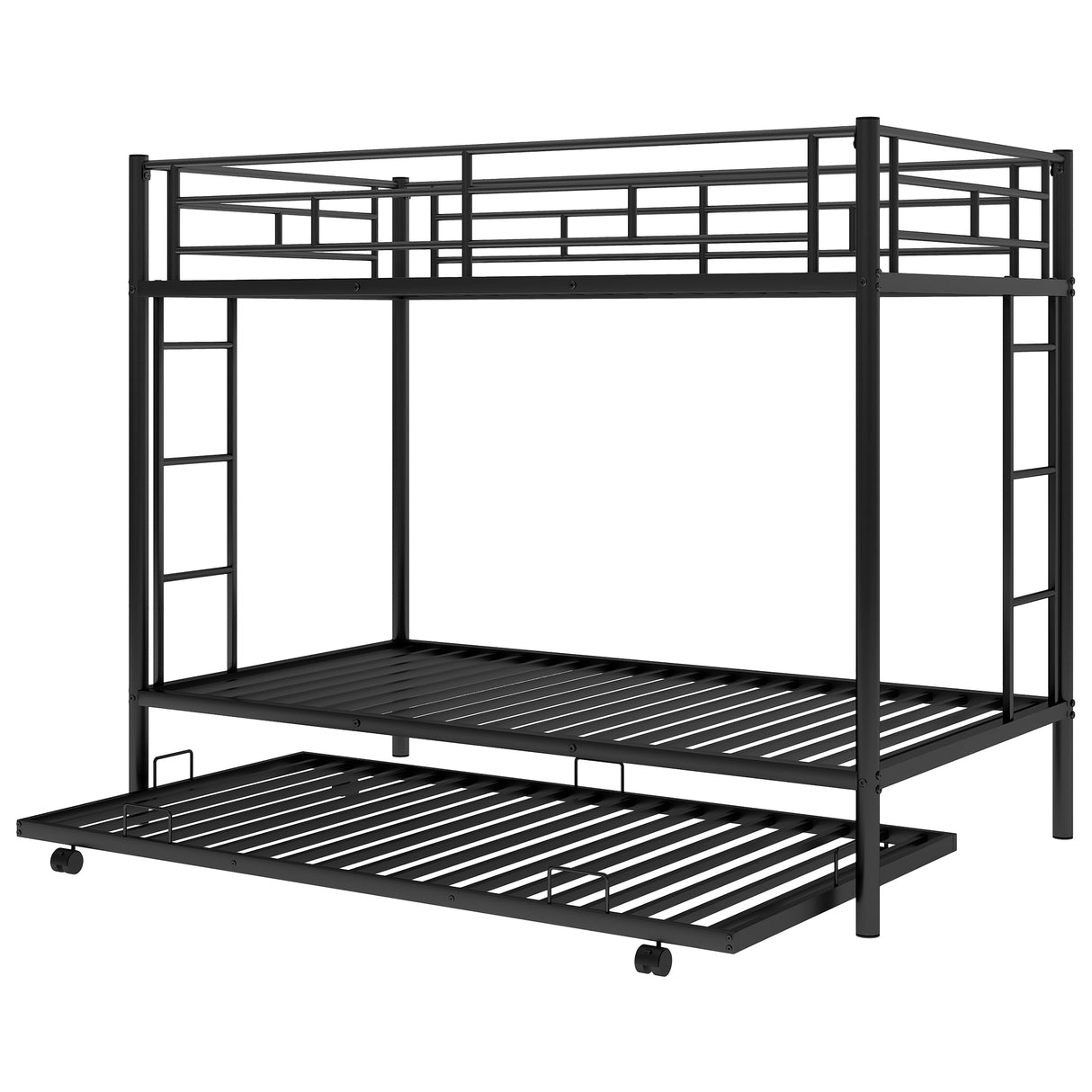 Twin over Twin Bunk Bed with Trundle, Black - Home Elegance USA