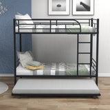 Twin-Over-Twin Metal Bunk Bed With Trundle,Can be Divided into two beds,No Box Spring needed ,Black ( old sku: MF194806AAB ) - Home Elegance USA