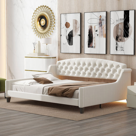 Modern Luxury Tufted Button Daybed, Full, Beige(Old SKU: SM001009AAE) - Home Elegance USA