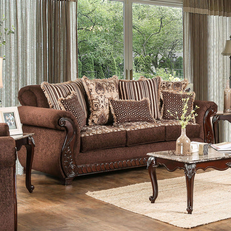 Tabitha - Sofa & Loveseat - Brown / Gold - Home Elegance USA