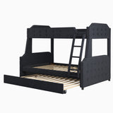 Twin over Full Upholstered Bunk Bed with Trundle and Ladder,Tufted Button Design,Black - Home Elegance USA