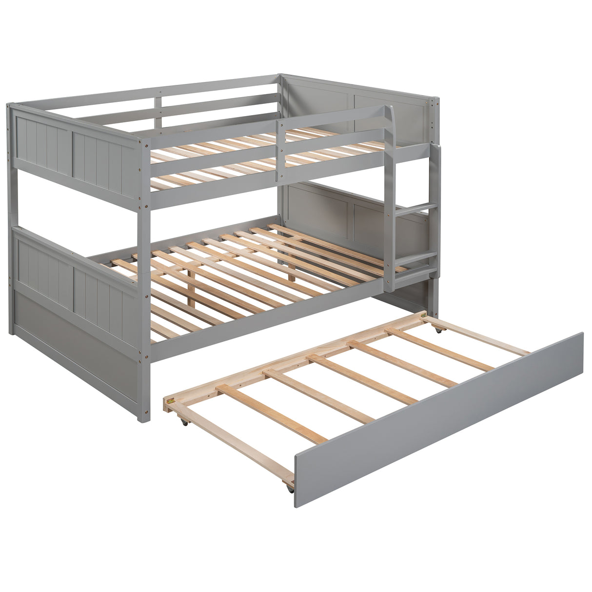 Full Over Full Bunk Bed with Twin Size Trundle, Gray ( old sku: LP000150AAE ) - Home Elegance USA