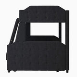 Twin over Full Upholstered Bunk Bed with Trundle and Ladder,Tufted Button Design,Black - Home Elegance USA