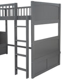 Twin Size Bunk Bed with a Loft Bed attached, with Two Drawers,Gray - Home Elegance USA