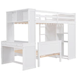 Twin size Loft Bed with a Stand-alone bed, Shelves,Desk,and Wardrobe-White - Home Elegance USA