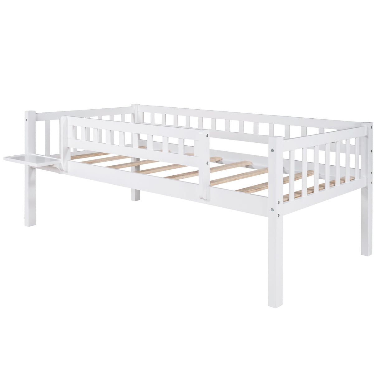 Twin-Over-Twin-Over-Twin Triple Bed with Built-in Ladder and Slide , Triple Bunk Bed with Guardrails, White - Home Elegance USA