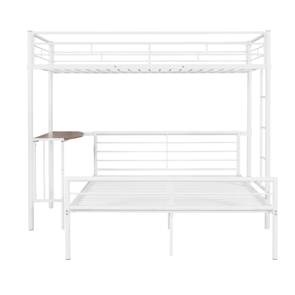 Twin Over Full Metal Bunk Bed with Desk, Ladder and Quality Slats for Bedroom, Metallic  White（OLD SKU :LP000092AAK） - Home Elegance USA