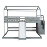 Full over Twin & Twin Bunk Bed,with Slide and Storage Staircase,Built-in Drawer and Shelf,Gray - Home Elegance USA