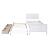 Twin Size Platform Bed with Trundle and Drawers, White - Home Elegance USA