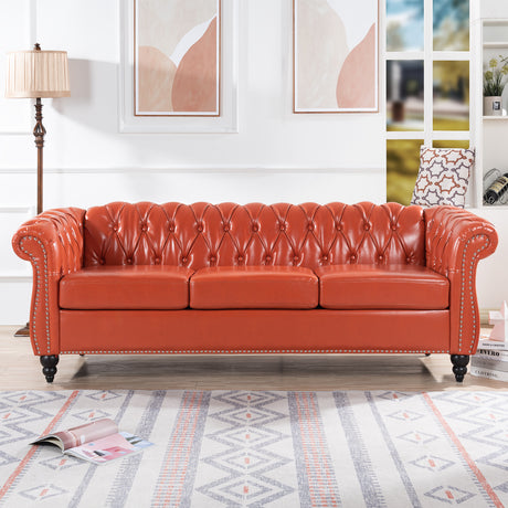 84.65" Rolled Arm Chesterfield 3 Seater Sofa - W68056682 - image - 1