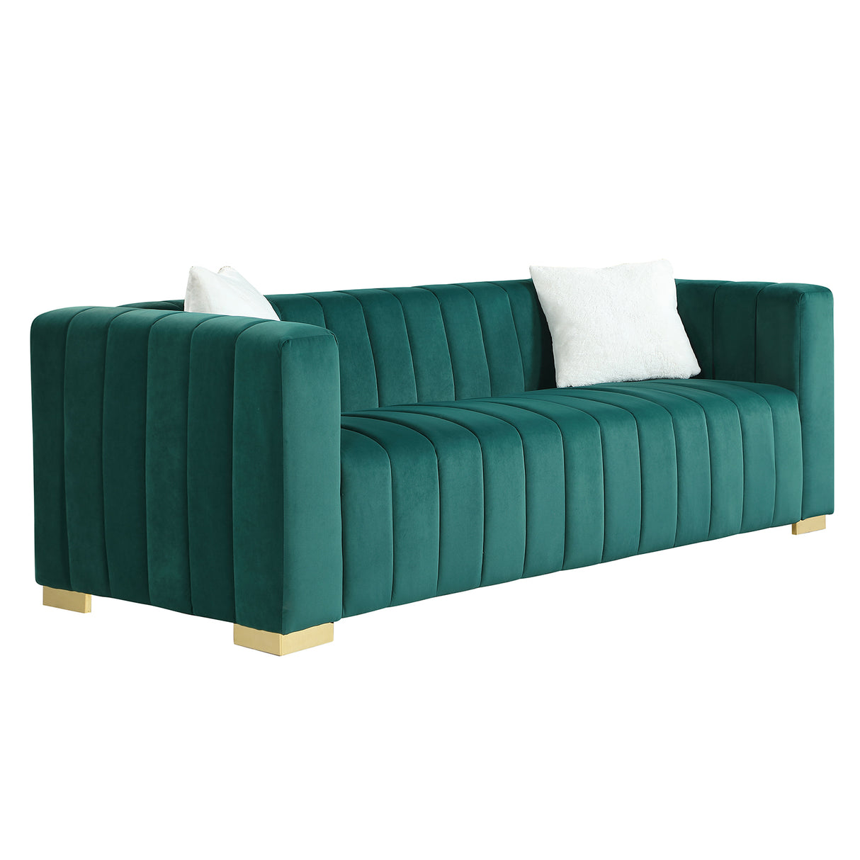 A modern channel sofa take on a traditional Chesterfield,Dark Green color,3 Seater | Home Elegance USA