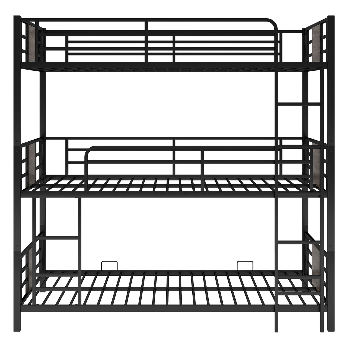 Twin Size Triple Metal Bunk Bed, with Wood Decoration Headboard and Footboard, Gray - Home Elegance USA