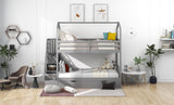 Multifunctional Twin over Twin House Bunk Bed with Staircase and Storage Space,Gray - Home Elegance USA