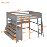 Full size Loft Bed with Drawers and Desk, Wooden Loft Bed with Shelves - Gray(OLD SKU:LT000529AAE) Home Elegance USA