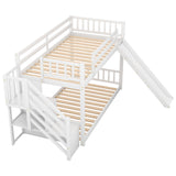 Twin over Twin Bunk Bed with Convertible Slide and Stairway, White - Home Elegance USA