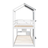 Twin Over Twin Bunk Bed with Storage Stairs,Wood Bed with Roof, Window, Guardrail, Ladder，White - Home Elegance USA