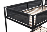 Twin over Full Metal Bunk Bed with Trundle (Wood Slat and Textilene Guardrail) - Home Elegance USA