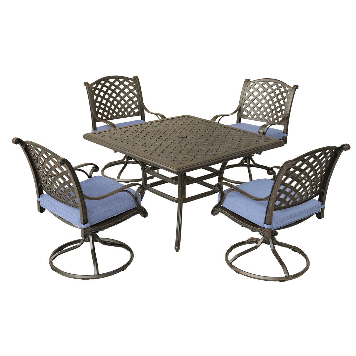 Square 4 - Person 43.19" Long Aluminum Dining Set with Navy Blue Cushions