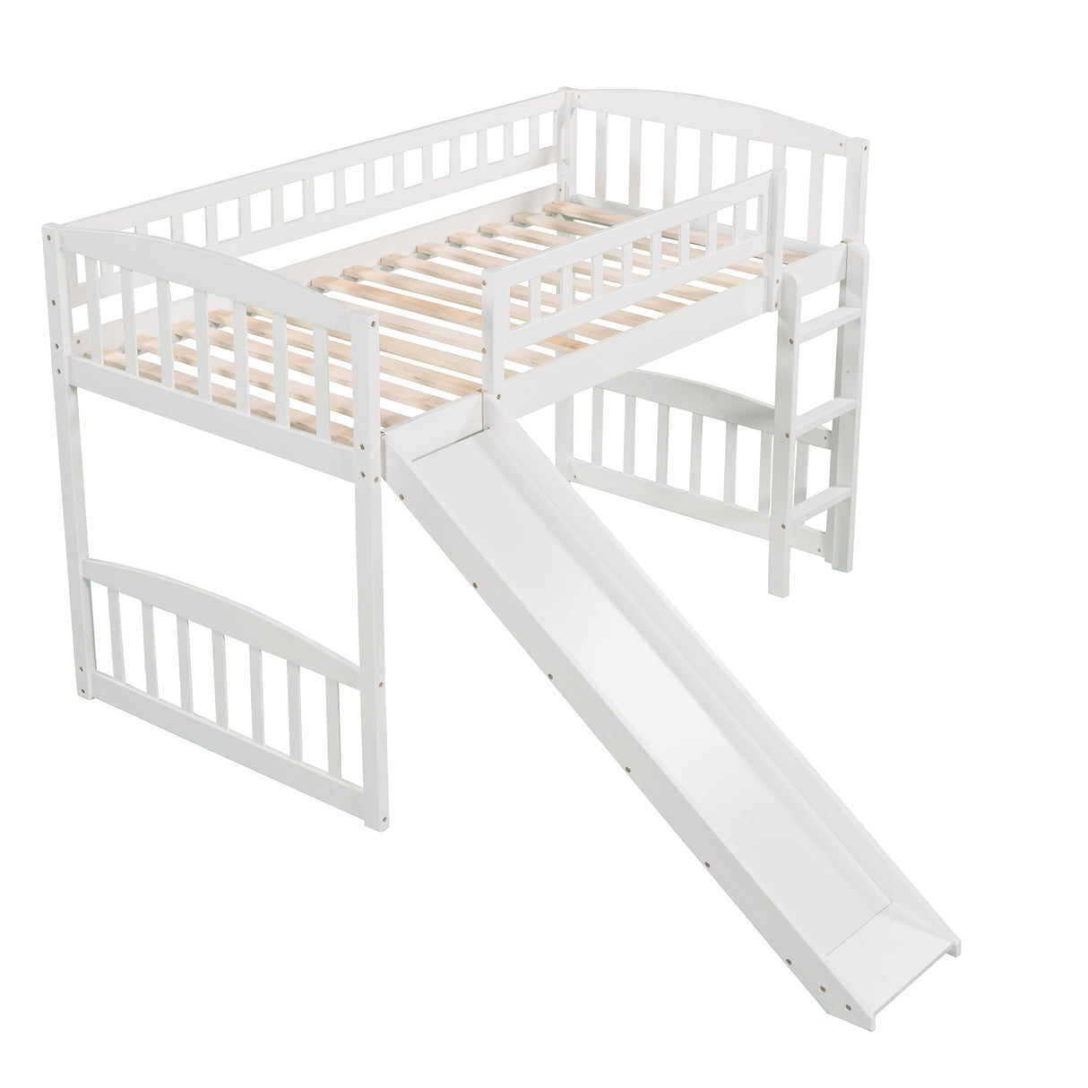 Twin size Loft Bed with Slide and Ladder, White(OLD SKU: LP000504AAK) - Home Elegance USA