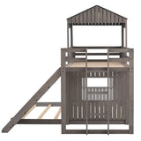 Wooden Twin Over Full Bunk Bed, Loft Bed with Playhouse, Farmhouse, Ladder, Slide and Guardrails, Antique Gray(OLD SKU :LT000028AAE) - Home Elegance USA