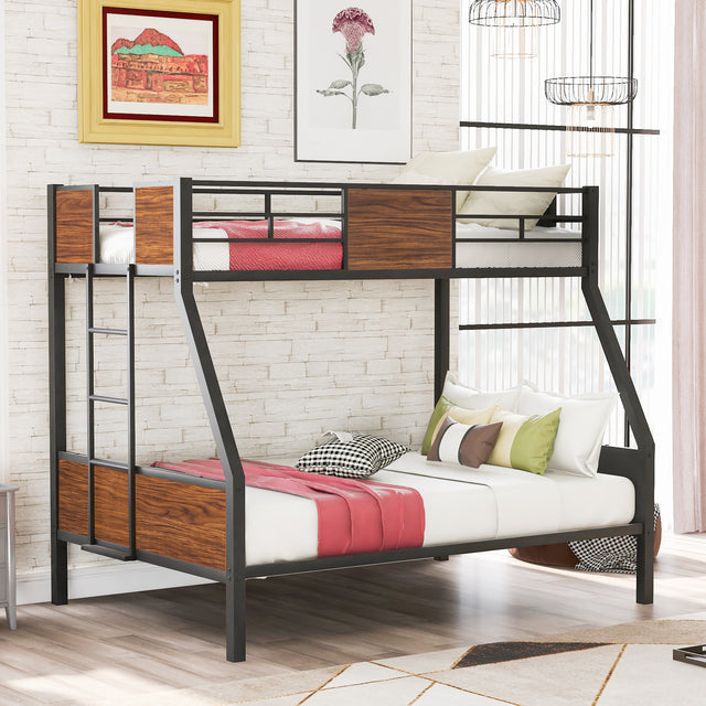 Twin-over-full bunk bed modern style steel frame bunk bed with safety rail, built-in ladder for bedroom, dorm, boys, girls, adults (OLD SKU:LP000090AAD) - Home Elegance USA