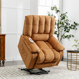 Massage Recliner Chair Electric Power Lift Recliner Chairs with Heat, Vibration, Side Pocket for Living Room, Bedroom, Light Brown Home Elegance USA