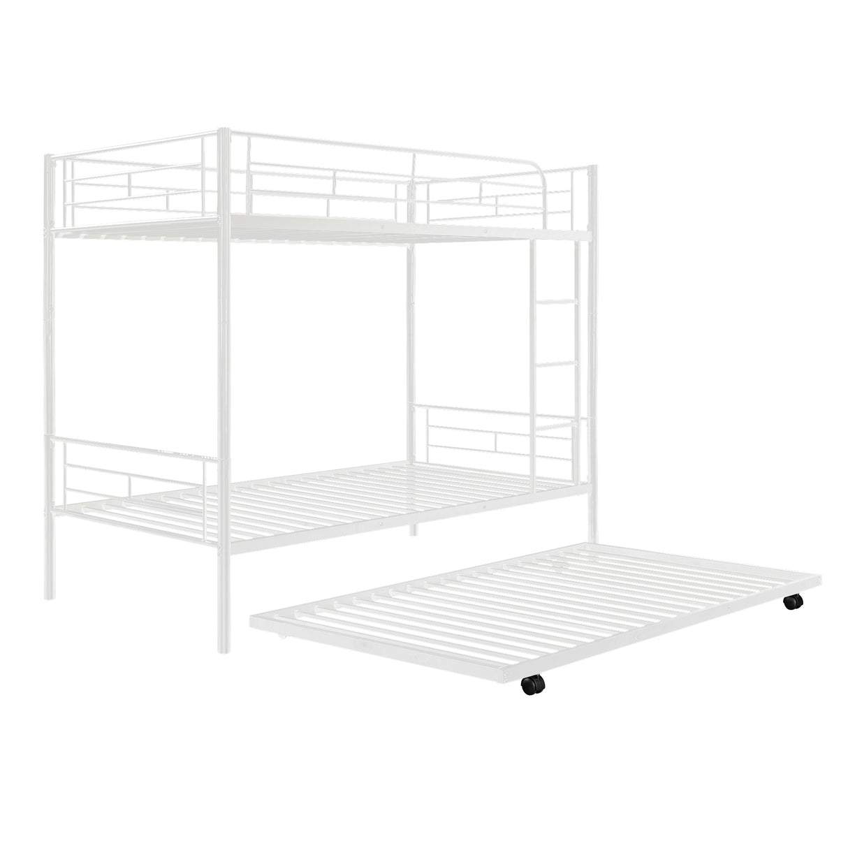 Twin-Over-Twin Metal Bunk Bed With Trundle,Can be Divided into two beds,No Box Spring needed ,White ( old sku: MF194806AAK ) - Home Elegance USA