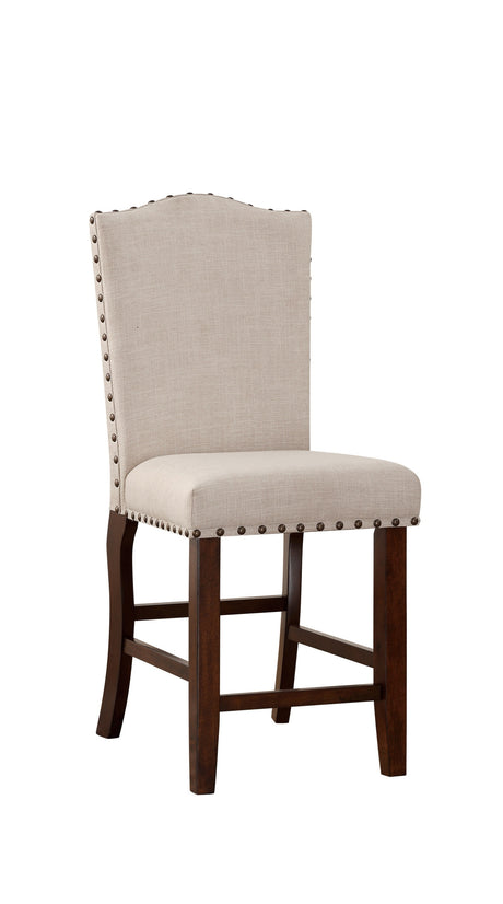 Classic Cream Upholstered Cushion Chairs Set of 2pc Counter Height Dining Chair Nailheads Solid wood Legs Dining Room - Home Elegance USA