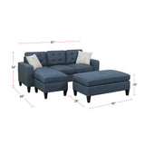 Polyfiber Reversible Sectional Sofa with Ottoamn in Navy - Home Elegance USA