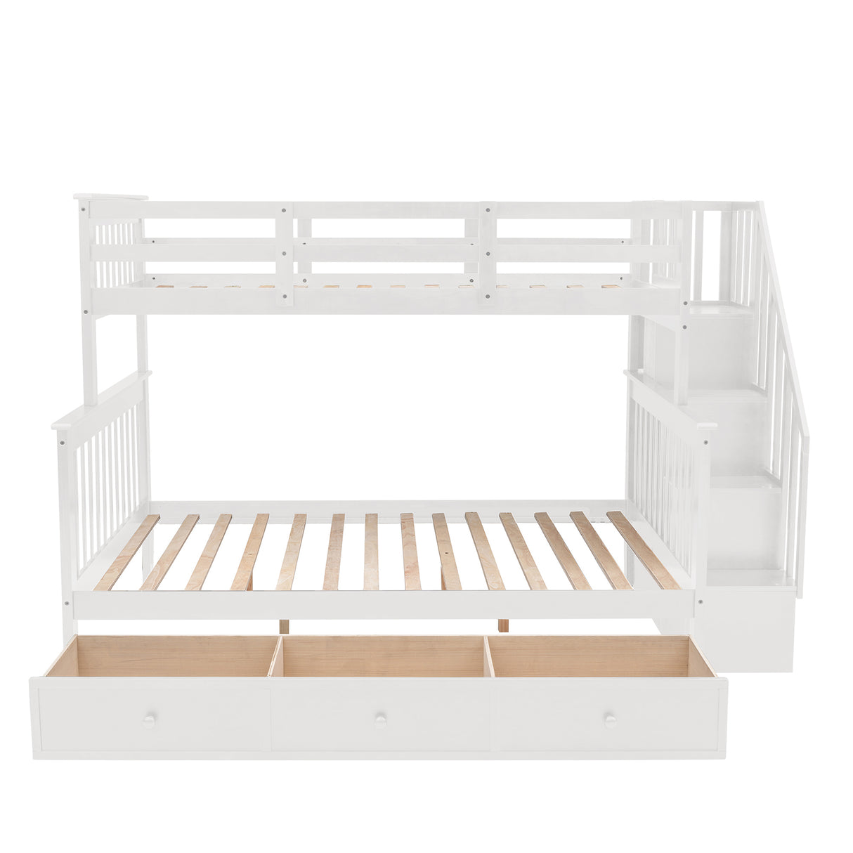 Stairway Twin-Over-Full Bunk Bed with Drawer, Storage and Guard Rail for Bedroom, Dorm, for Adults, White color(OLD SKU :LP000219AAK) - Home Elegance USA